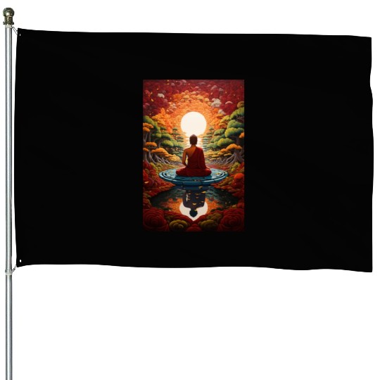 Buddha Serenity: Zen Garden Sunset House Flags