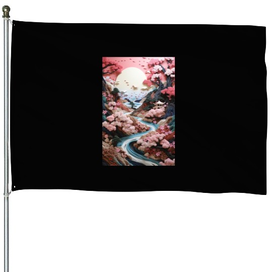 Mosaic Zen Garden River - Cherry Blossom House Flags