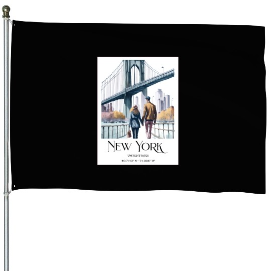 Watercolor painting loving couple in New York City House Flags