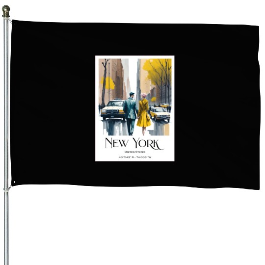 Watercolor painting loving couple in New York City House Flags