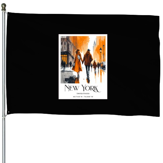 Watercolor painting loving couple in New York City House Flags