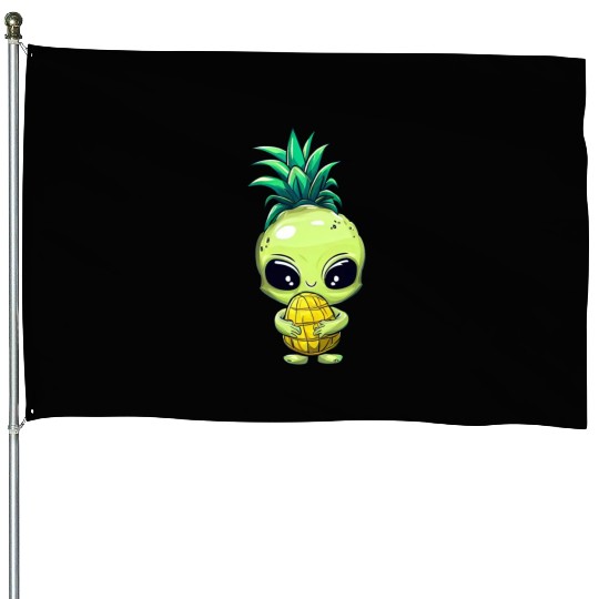 Pineapple-Hair Alien: Green & Funny House Flags