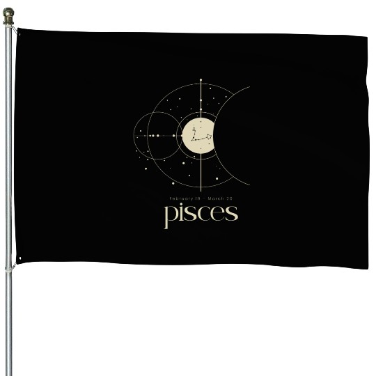 Minimalist Pisces Zodiac Astrology Moon Stars House Flags