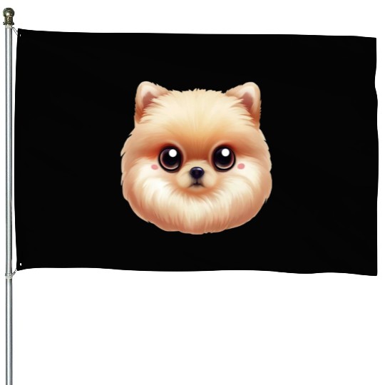 Playful Pomeranian Artwork House Flags