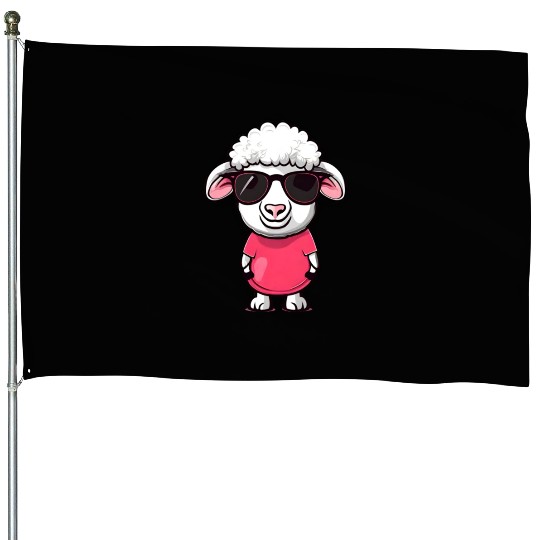 Cool Sheep in Glasses House Flags