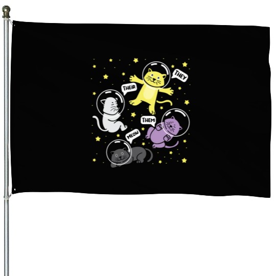 Cat They Them Their Meow Nonbinary Flag House Flags