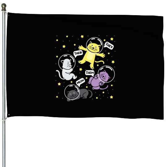 Cat They Them Their Meow Nonbinary Flag House Flags