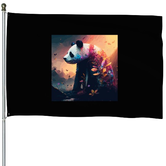 Panda Bear Ailuropoda Melanoleuca Friend Lover House Flags