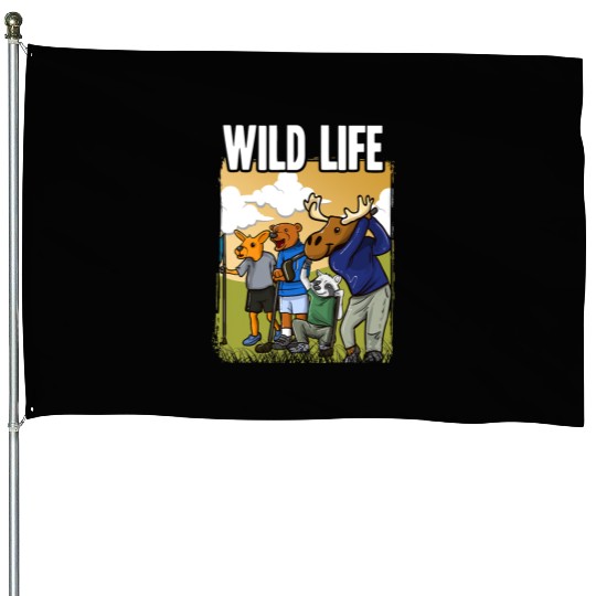 Funny Golf House Flags With Deer Raccoon Moose Bear Golf