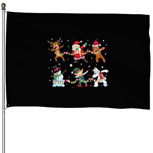 Funny Dabbing Santa And Friends House Flags Christmas