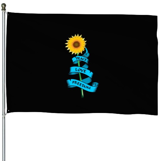 Sunflower Peace love freedom House Flags
