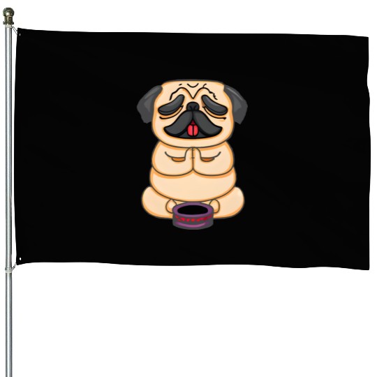 Serene Buddha Pug Minus Circle House Flags