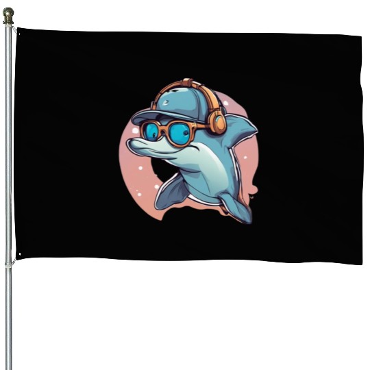 funny dolphin House Flags