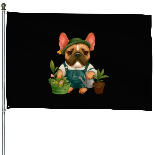 Frenchie The Gardener Drawing House Flags