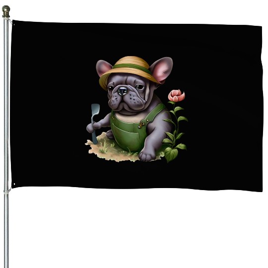 Frenchie in the Flower Garden House Flags