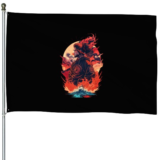 Samurai Boy in Flames House Flags