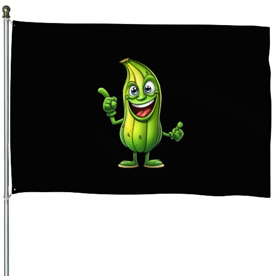 Green Alien Pickle Dude: Cosmic Crunch House Flags