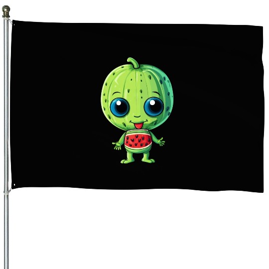 Green Alien & Watermelon: A Galactic Fusion House Flags