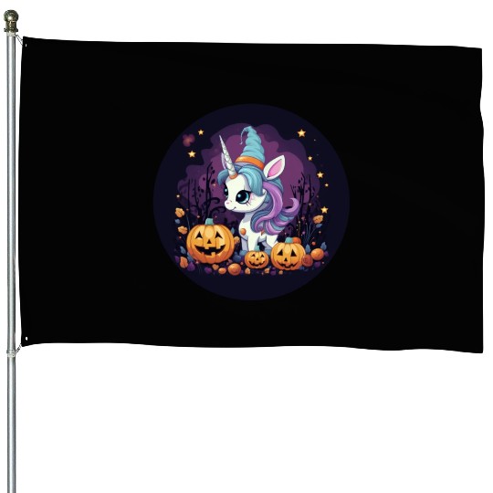 Halloween Unicorn: Midnight Sunset & Witch's Hat House Flags