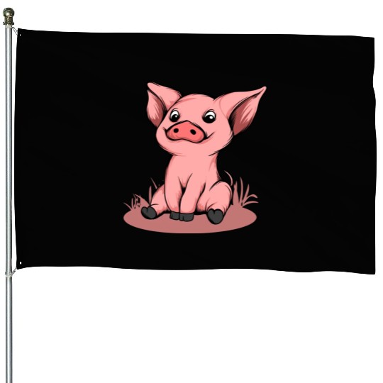 Cute Funny Happy Piglet Graphic Pig Lover Gift House Flags