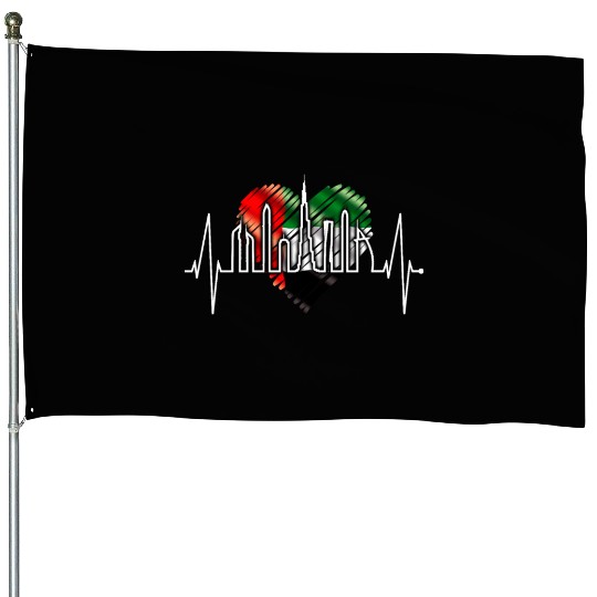 Dubai Skyline Heartbeat Burj Khalifa Love UAE Flag House Flags