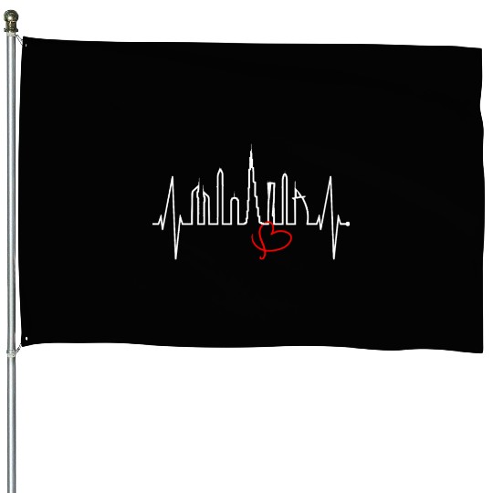 Dubai Skyline Heartbeat Burj Khalifa Silhouette House Flags
