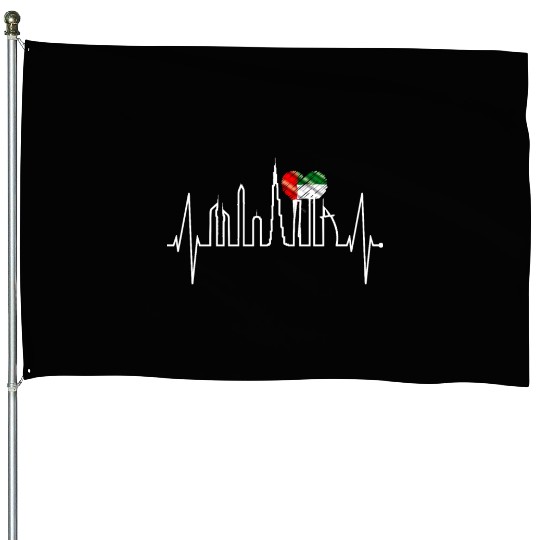 Dubai Skyline Heartbeat Burj Khalifa Love UAE Flag House Flags