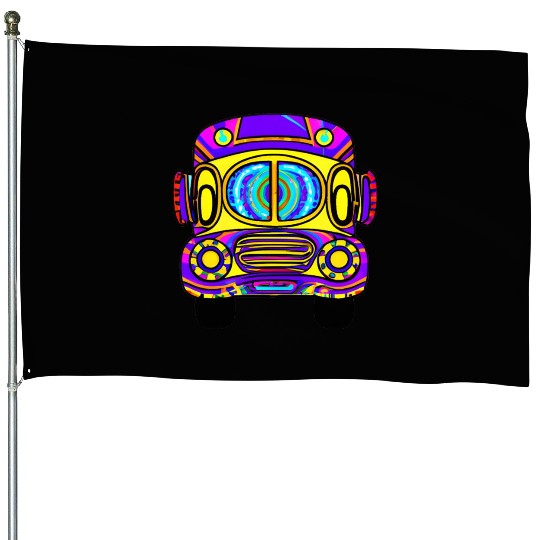 Tie Dye School Bus House Flags
