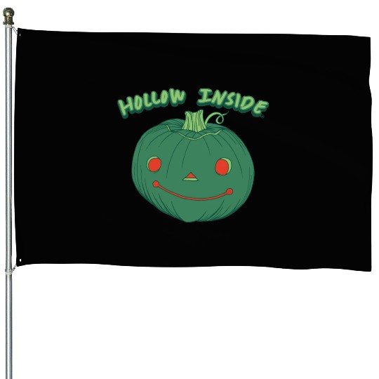 Hollow Inside - Punny Green Jack-o-Lantern Pumpkin House Flags