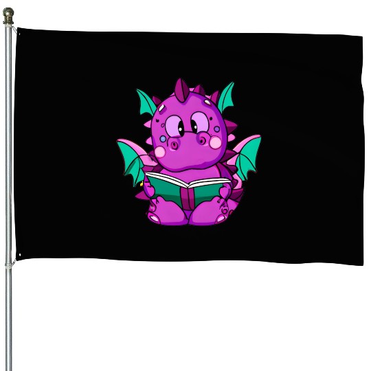 Purple Dragon Reading A Book - Derpy and Cute House Flags