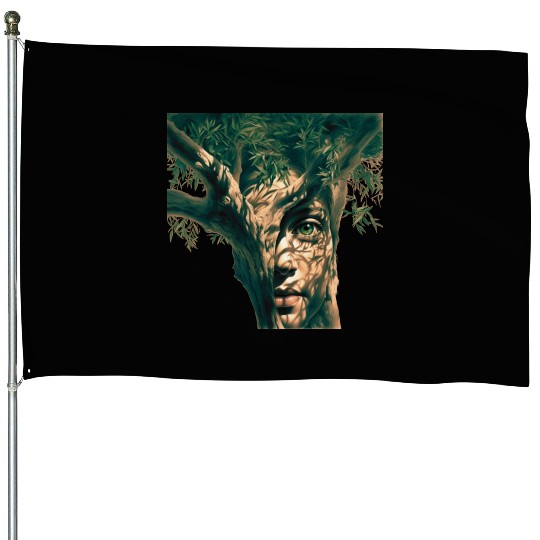Olive tree and face House Flags