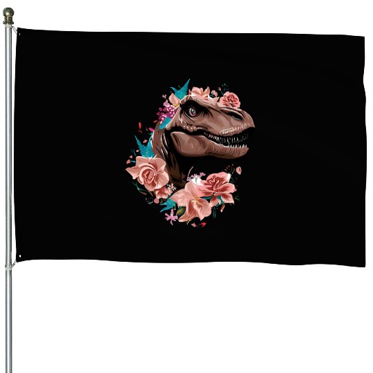 Flowery dinosaur House Flags