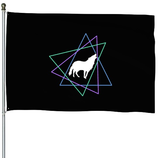 Geometric Howling Wolf House Flags