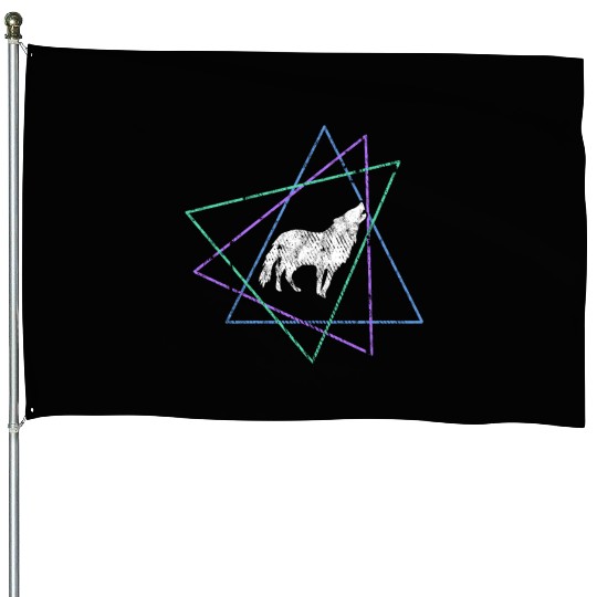 Geometric Howling Wolf House Flags