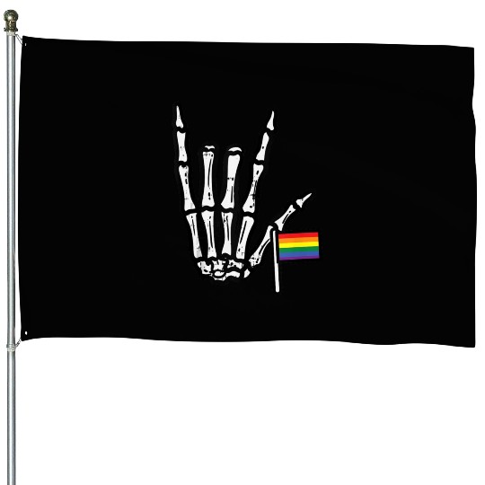Gay Flag I Love You Hand Skeleton Rainbow Pride House Flags
