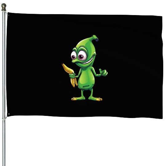 Green Alien meets Funny Banana House Flags