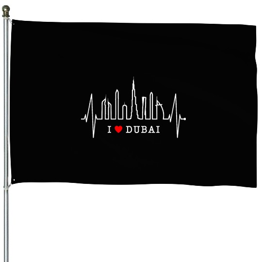 Dubai Skyline Heartbeat Burj Khalifa Silhouette House Flags