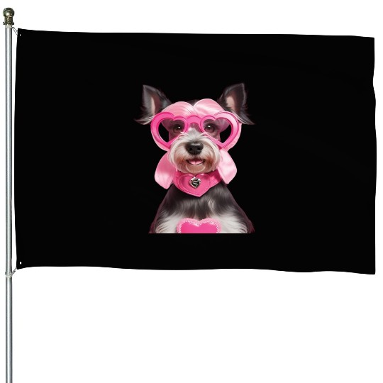 Schnauzer wearing Pink & Silver Heart House Flags