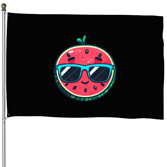Kawaii Melon with Sunglasses: Summer Fruit Chill House Flags