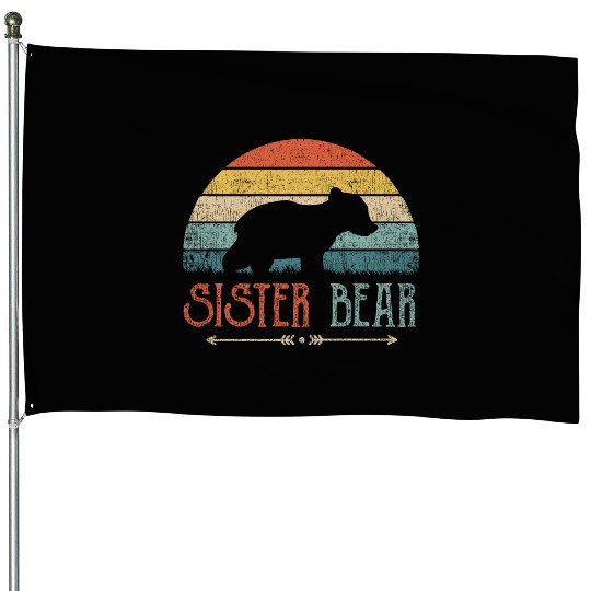 Cute Sister Bear Retro Little Sister Vintage Big House Flags
