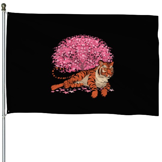 Cherry Blossom Tree Predator Gift Sakura Tiger House Flags
