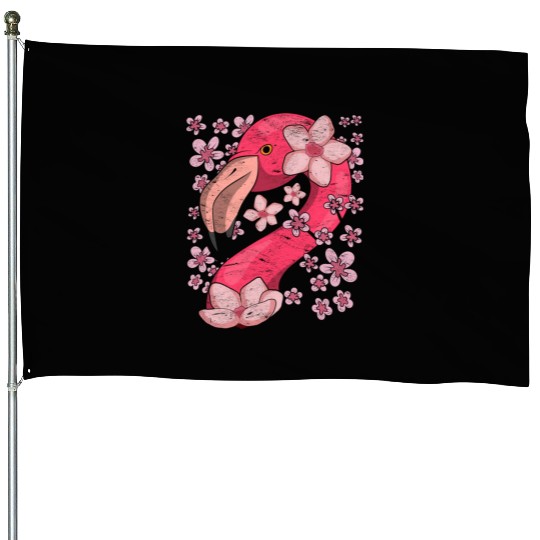Cherry Blossom Bird Gift Sakura Pink Flamingo House Flags