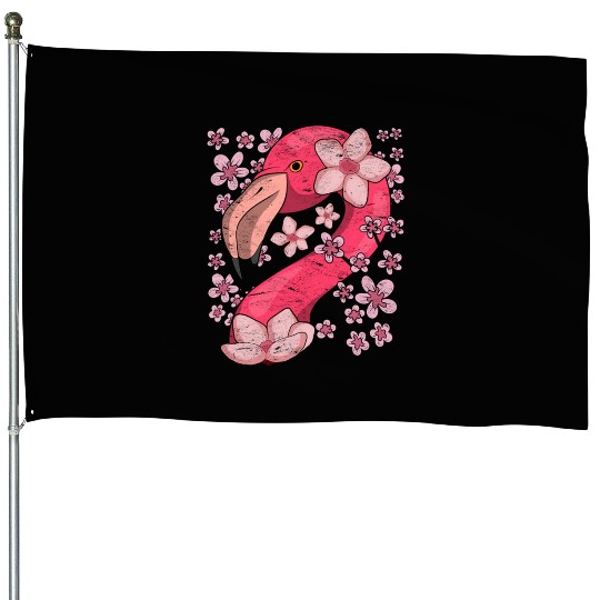 Cherry Blossom Bird Gift Sakura Pink Flamingo House Flags