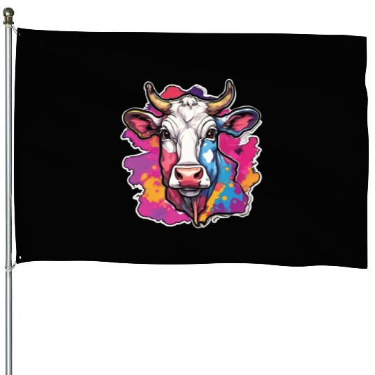 Cow Cows Cow Head Agriculture Farmer House Flags