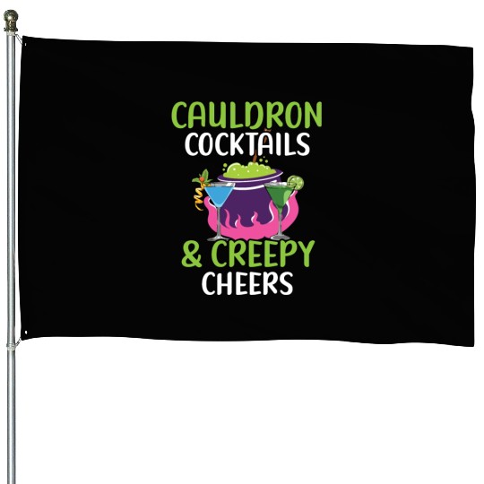 Cauldron Cocktails & Creepy Cheers Halloween House Flags