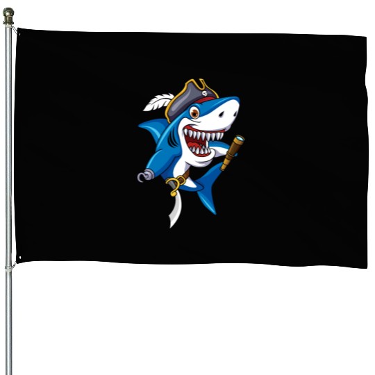 Cute Shark Pirate Decor Lazy Halloween House Flags