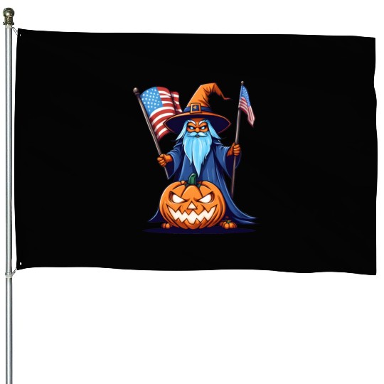 Halloween Wizard House Flags