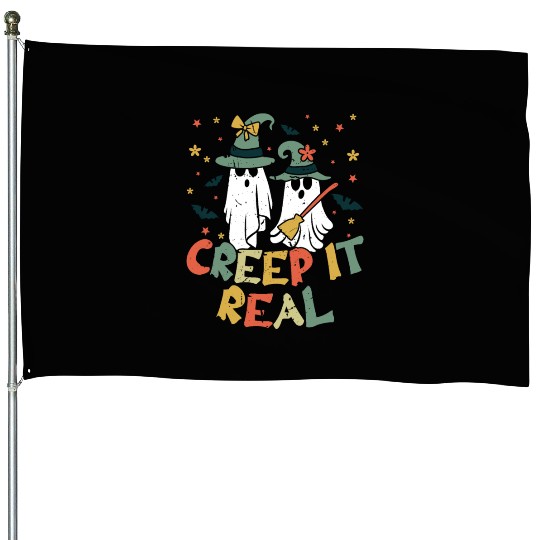 Retro Vintage Ghost Witch Lazy Creepy Halloween House Flags