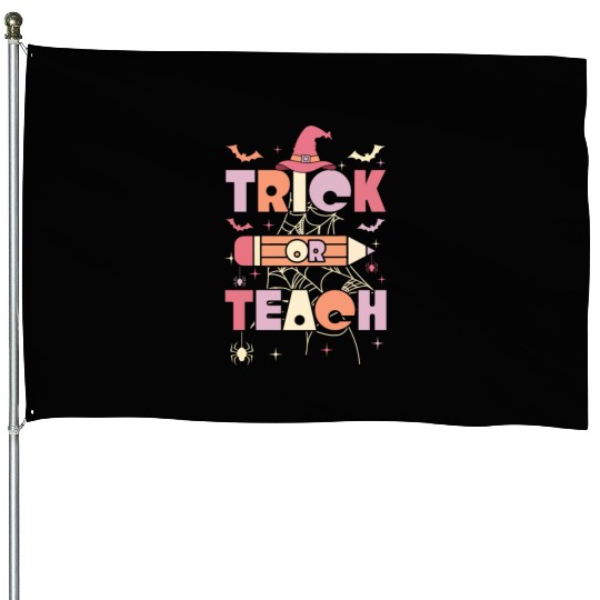 For Teachers Groovy Halloween Retro Vintage House Flags