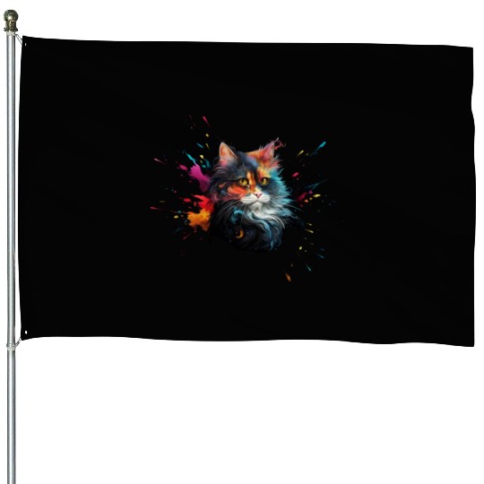 Persian Cat Realistic Animal Portrait House Flags